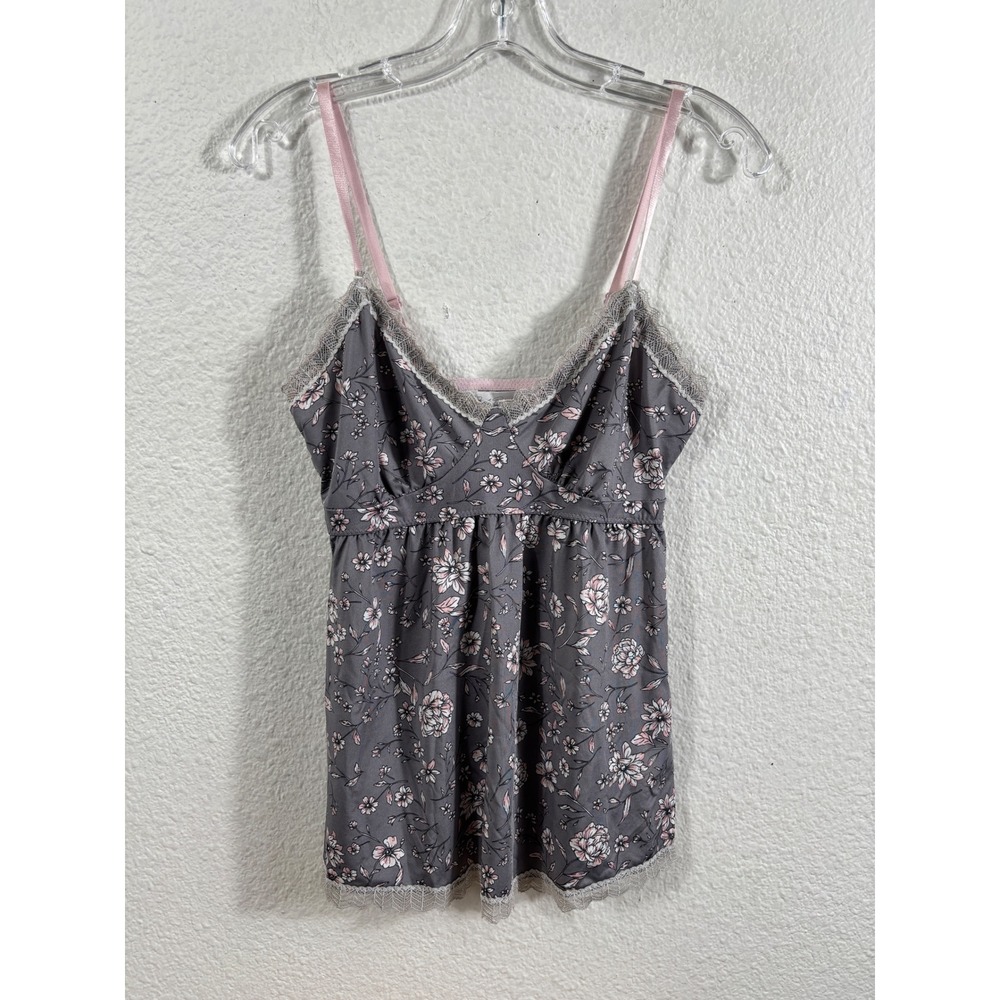 Marilyn Monroe Medium Floral Lace Trim Babydoll Sleep Camisole Top Gray Pink